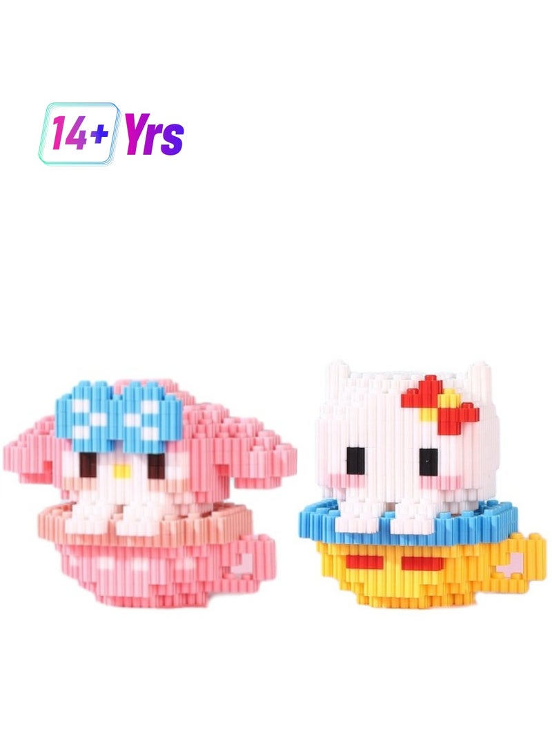 Cartoon Melody & KT Cat Building Bricks Set, DIY Block Building Set, Classic Mini Building Bricks, Assembling Building Blocks Suitable for Boys and Girls Aged 14 and Up（2 Sets, 1260 Pcs in Total)  - Image 1
