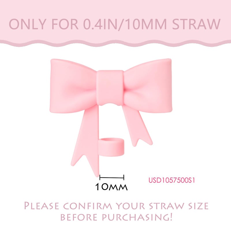 HIUSITY Bow Straw Cover Topper for Stanley Cup,Silicone Straws Toppers for Tumbler with Handle 40oz,Cute 10mm/0.4in Covers Cap,Dust-Proof Reusable Lids for Stanleys Cups Accessories,Pink - Image 2