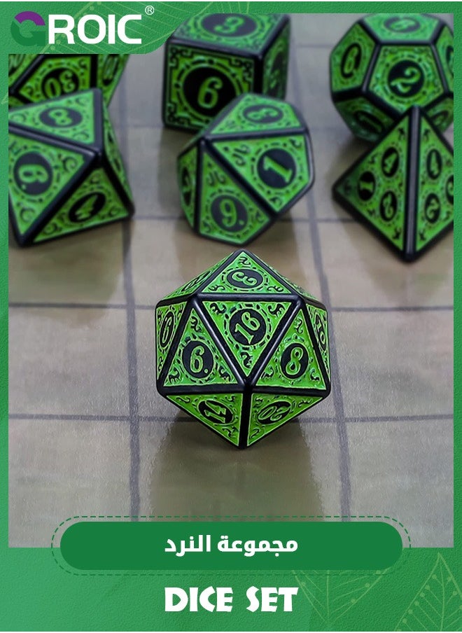 GROIC - مجموعة النرد متعدد السطوح، مجموعة النرد DND لألعاب الطاولة، ألعاب الزنزانات والتنينات RPG MTG (النرد الأخضر المنقوش) - Image 1