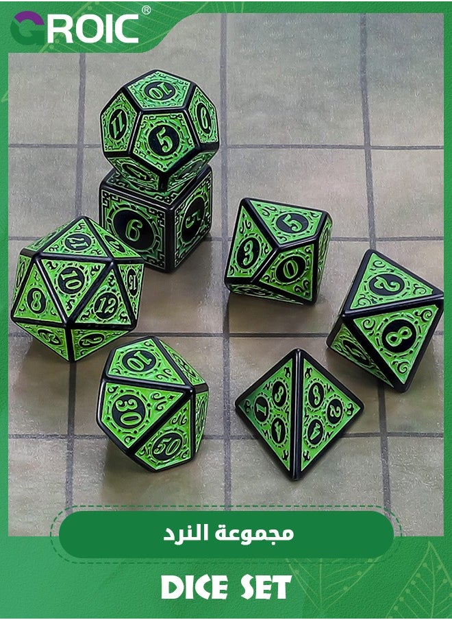 GROIC - مجموعة النرد متعدد السطوح، مجموعة النرد DND لألعاب الطاولة، ألعاب الزنزانات والتنينات RPG MTG (النرد الأخضر المنقوش) - Image 1