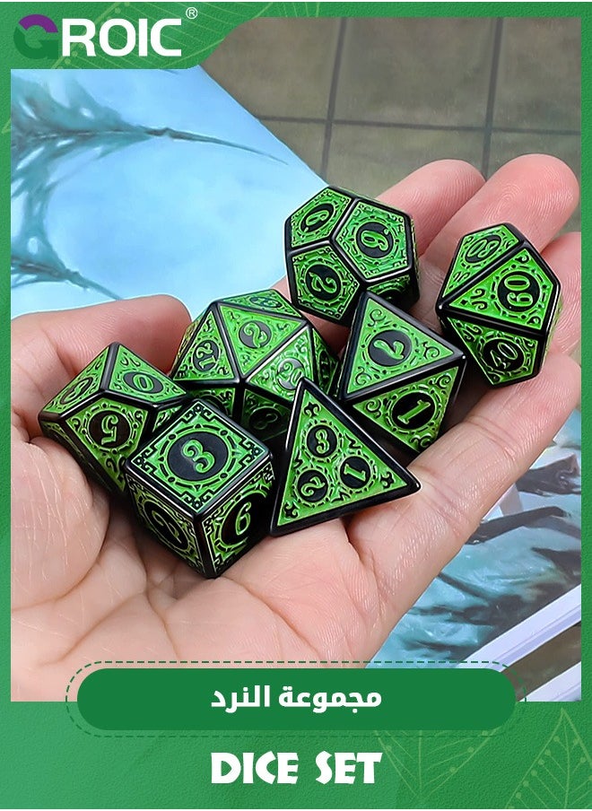 GROIC - مجموعة النرد متعدد السطوح، مجموعة النرد DND لألعاب الطاولة، ألعاب الزنزانات والتنينات RPG MTG (النرد الأخضر المنقوش) - Image 1