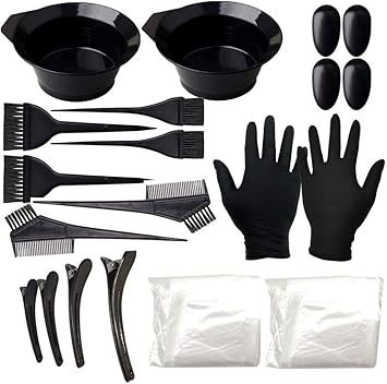 Quupy 22 PCS Hair Dye Kit Coloring DIY Beauty Salon Tool Kit Disposable hair shawl Brush Comb Hair Tinting Bowl Dye Brush Ear Cover Gloves for Salon Hair Dye Tools - Image 1