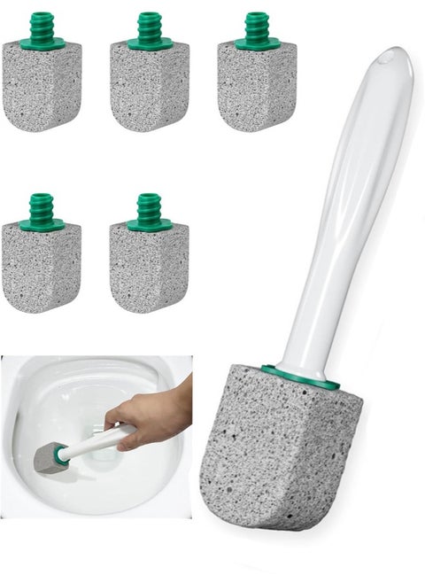 Pumice Stone Toilet Cleaner with Long Handle, Pumice Toilet Scrubber Toilet Bowl Stain,Rust and Grease Stain Clean,Suitable for Toilet Bathroom Kitchen Sink BBQ, 1 Handle+5 Pumice Stones