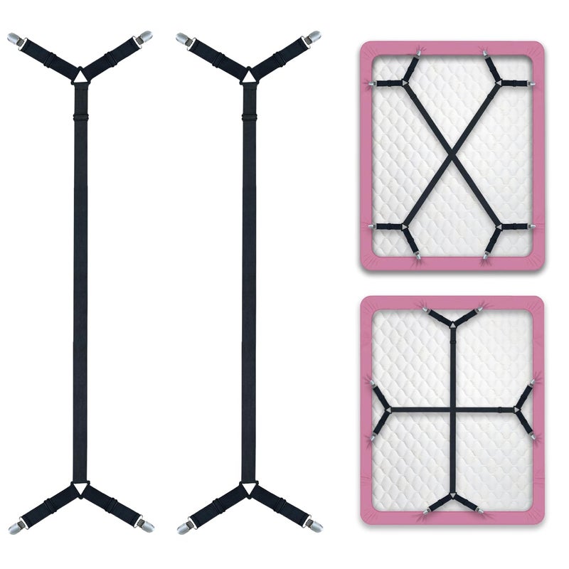 Bozenu Bozenu Bed Sheet StrapsFitted Sheet Holders for Corners  Keep Your Bed Sheets Firm  Tight with Premium Bed Scrunchies Sheet Clips Black2Pack 
