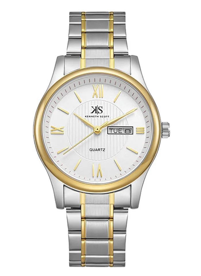 KENNETH SCOTT Kenneth Scott K23029-TBTW Men's Analog Display Watch & Stainless Steel Strap Gold