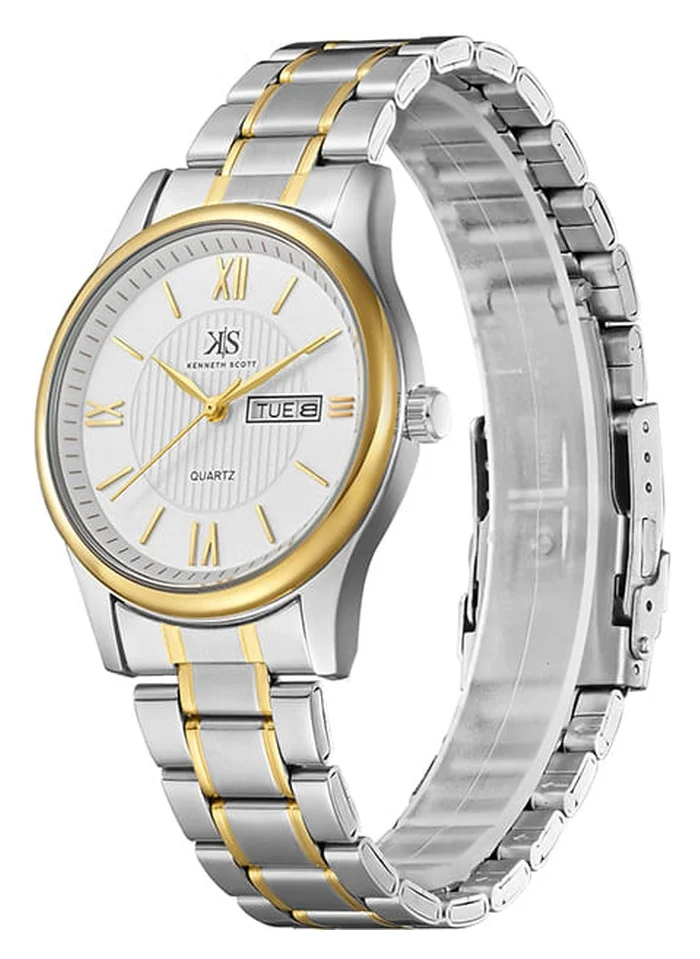 KENNETH SCOTT Kenneth Scott K23029-TBTW Men's Analog Display Watch & Stainless Steel Strap Gold