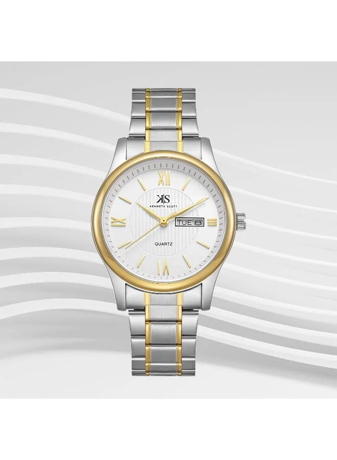 KENNETH SCOTT Men's Japanese Quartz Movement Watch, Analog Display and Bracelet Strap - K23029-TBTW, TT/Gld
