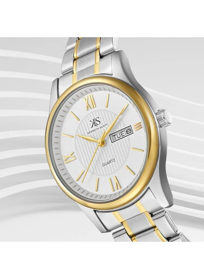 KENNETH SCOTT Men's Japanese Quartz Movement Watch, Analog Display and Bracelet Strap - K23029-TBTW, TT/Gld