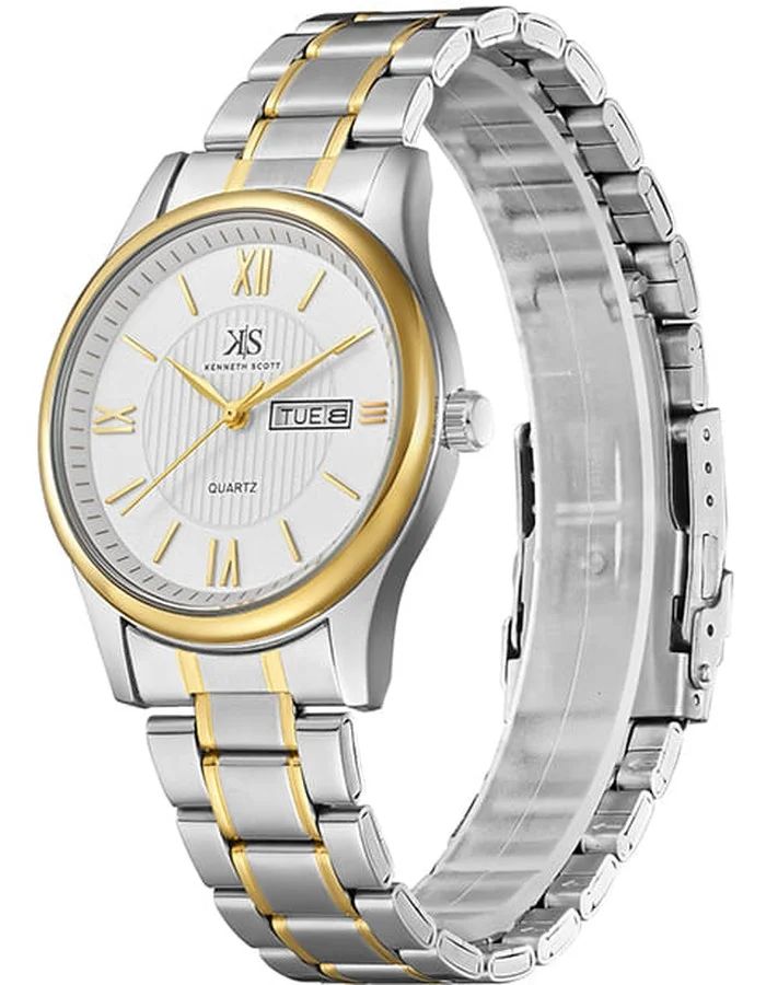 KENNETH SCOTT Men's Japanese Quartz Movement Watch, Analog Display and Bracelet Strap - K23029-TBTW, TT/Gld