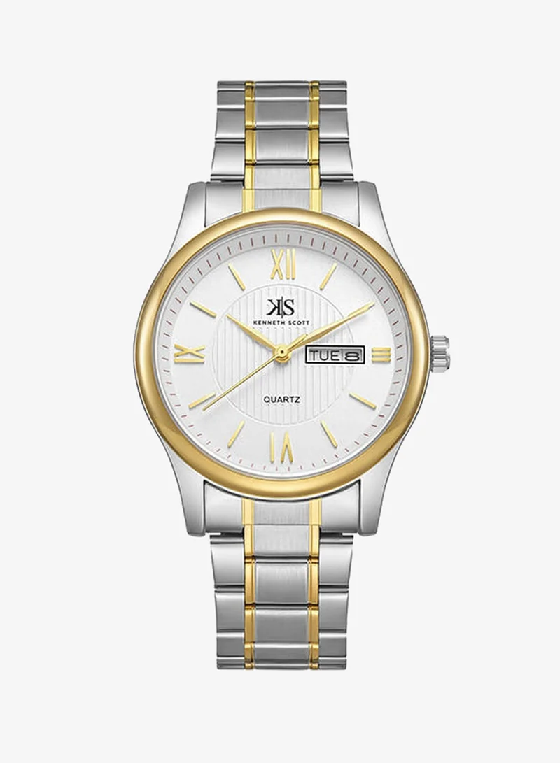 Kenneth Scott Men's Japanese Quartz Movement Watch, Analog Display and Bracelet Strap - K23029-TBTW, TT/Gld