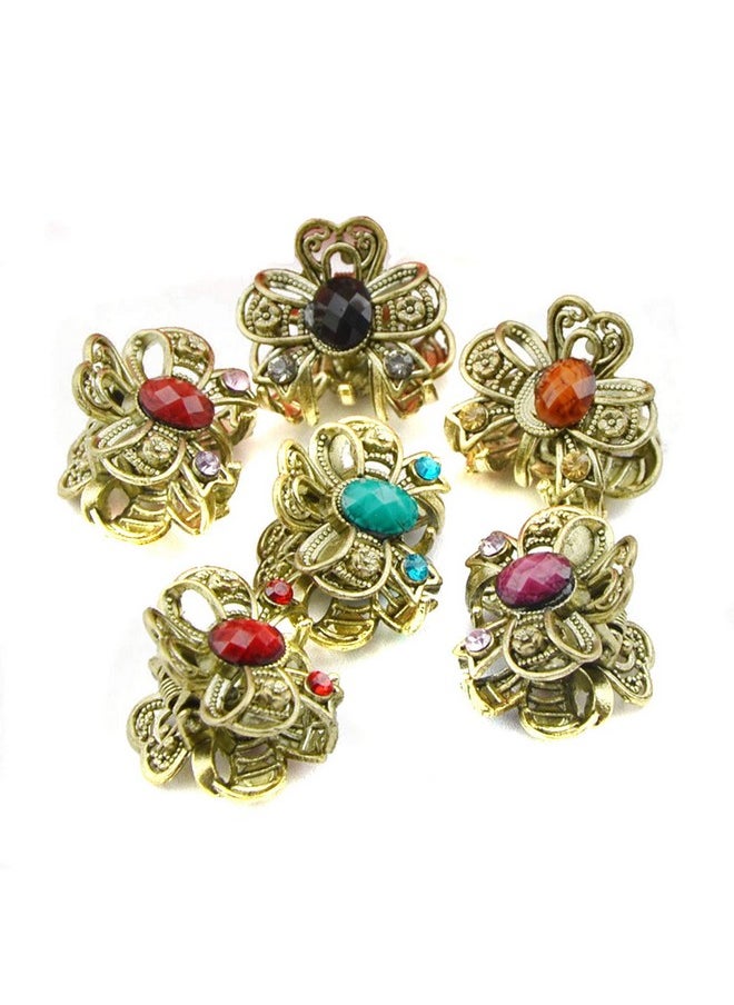 Suoirblss 12Pcs Mini Jaw Clips Vintage Chic Metal Alloy Rhinestone Fancy Hair Claw Pins For Women Lady Girls (Style B)  - Image 1