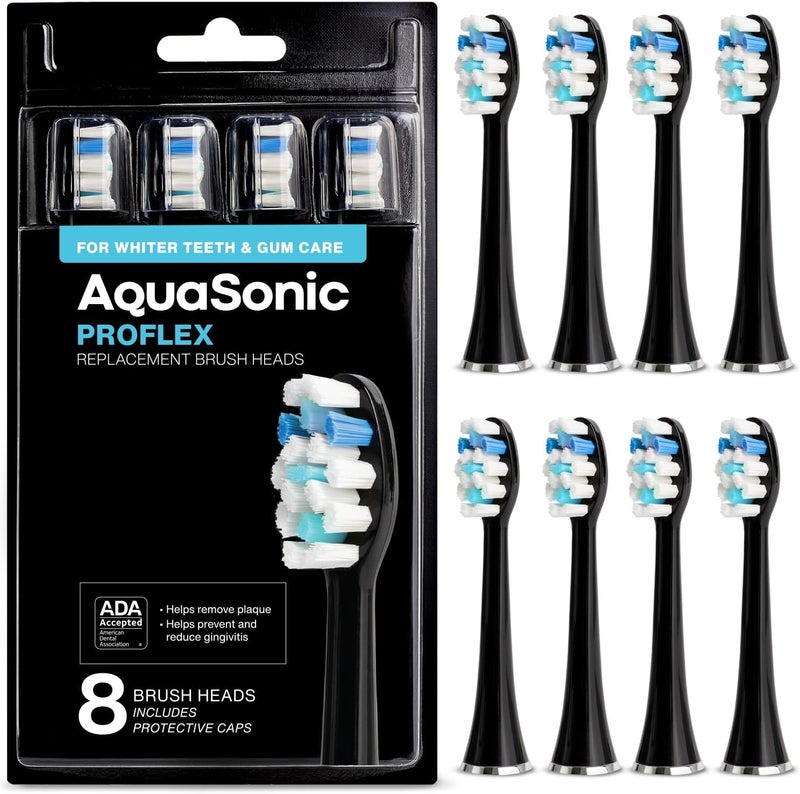 Aquasonic Proflex Brush Head Replacement - Upgraded Proflex Brush Heads for Improved Plaque Removal (8 Pack Black) - Image 1