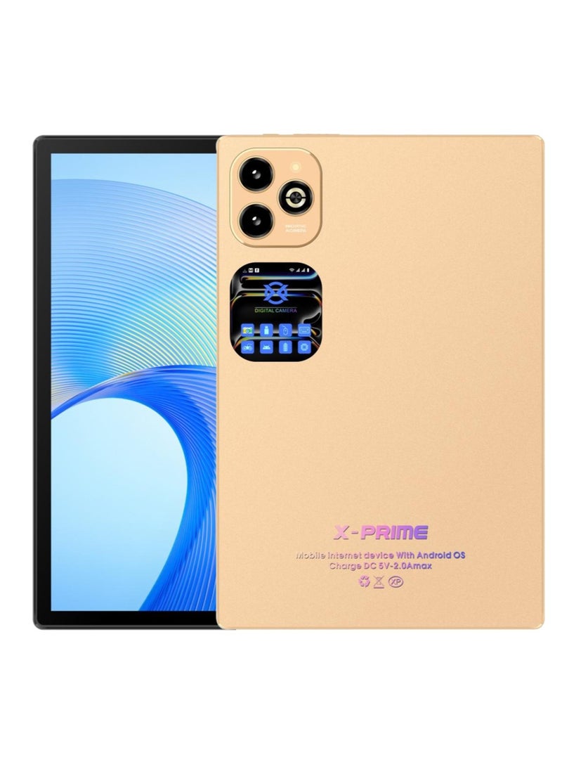 اكس برايم جهاز لوحي ذكي بشاشة HD+ مقاس 10.1 بوصة، يعمل بنظام Android 12، مع لوحة مفاتيح وماوس، ومعالج ثماني النواة، وذاكرة وصول عشوائي (RAM) سعة 12 جيجابايت + ذاكرة قراءة فقط (ROM) سعة 512 جيجابايت، وشريحتي اتصال، وشبكة 5G، وجهاز تعليمي للطلاب، باللون الذهبي - Image 1