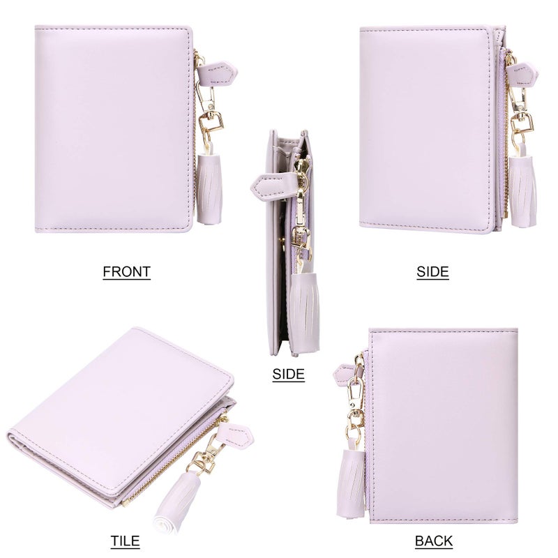 GEEAD Small Wallets for Women Bifold Slim Coin Purse Zipper ID Card Holder PU Leather Light Purple - Image 5
