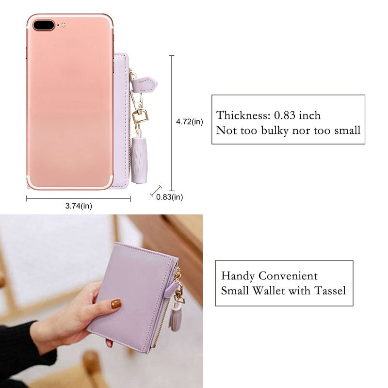 GEEAD Small Wallets for Women Bifold Slim Coin Purse Zipper ID Card Holder PU Leather Light Purple - Image 3