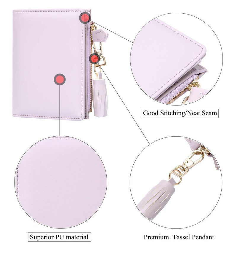 GEEAD Small Wallets for Women Bifold Slim Coin Purse Zipper ID Card Holder PU Leather Light Purple - Image 4