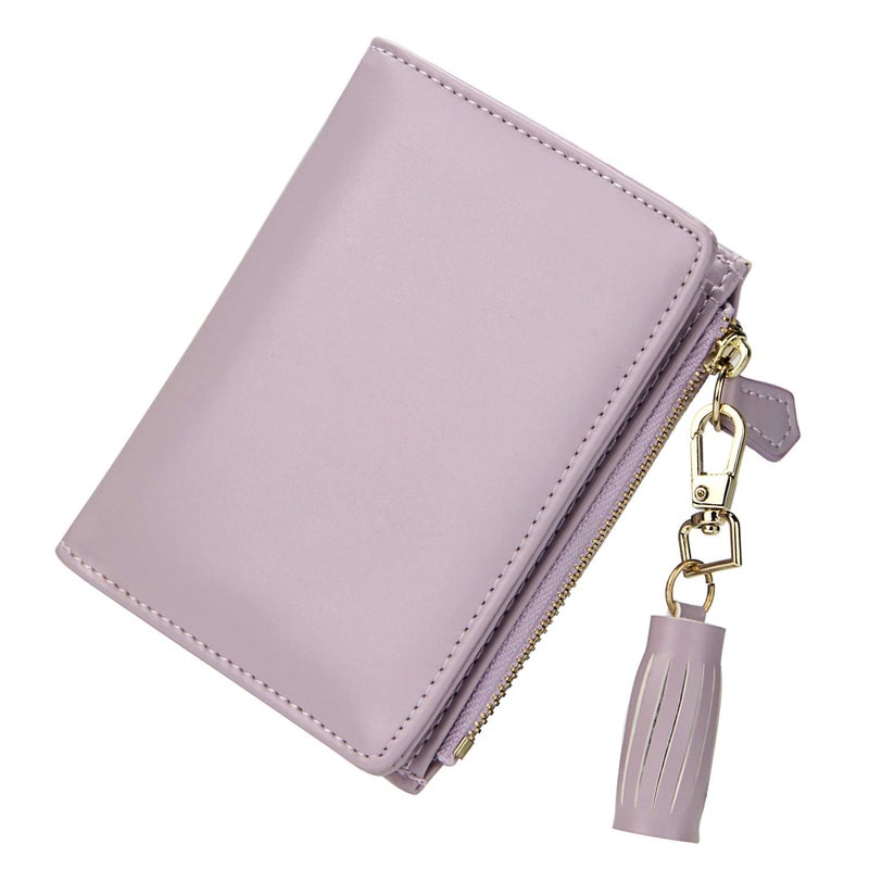 GEEAD Small Wallets for Women Bifold Slim Coin Purse Zipper ID Card Holder PU Leather Light Purple - Image 1