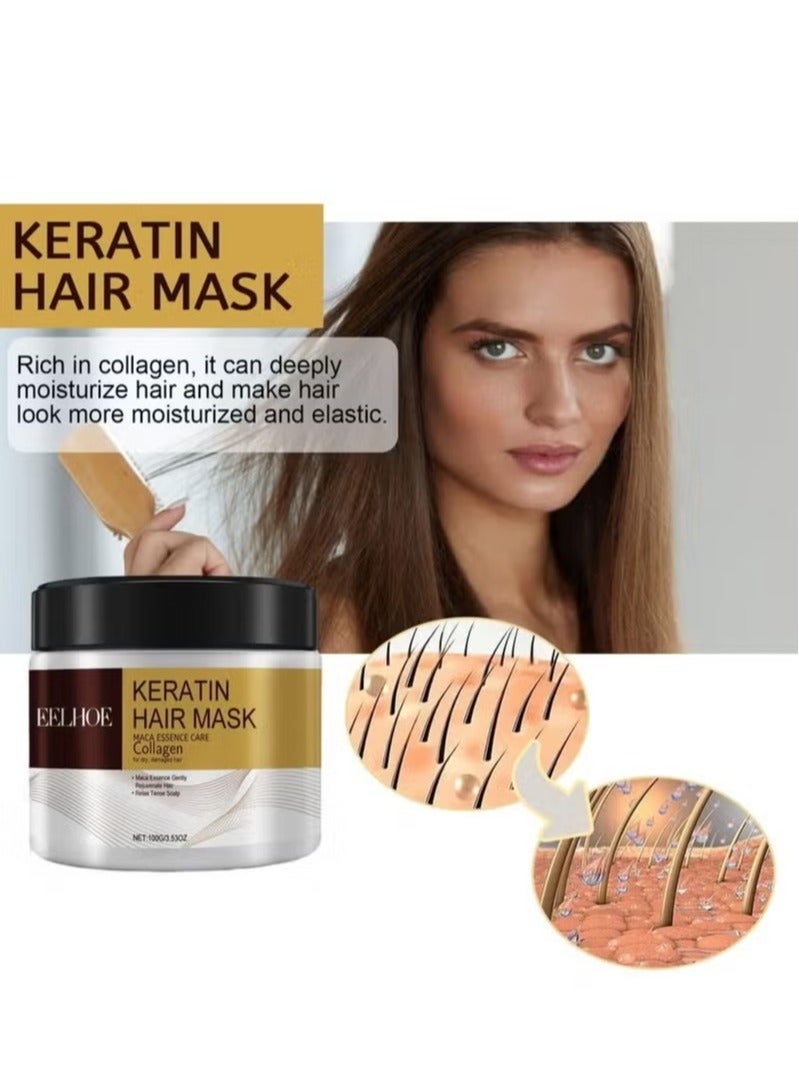 EELHOE Collagen Hair Treatment Deep Repair Conditioning Argan Oil Collagen Hair Mask Essence for Dry Damaged Hair All Hair Types 100g - Image 3