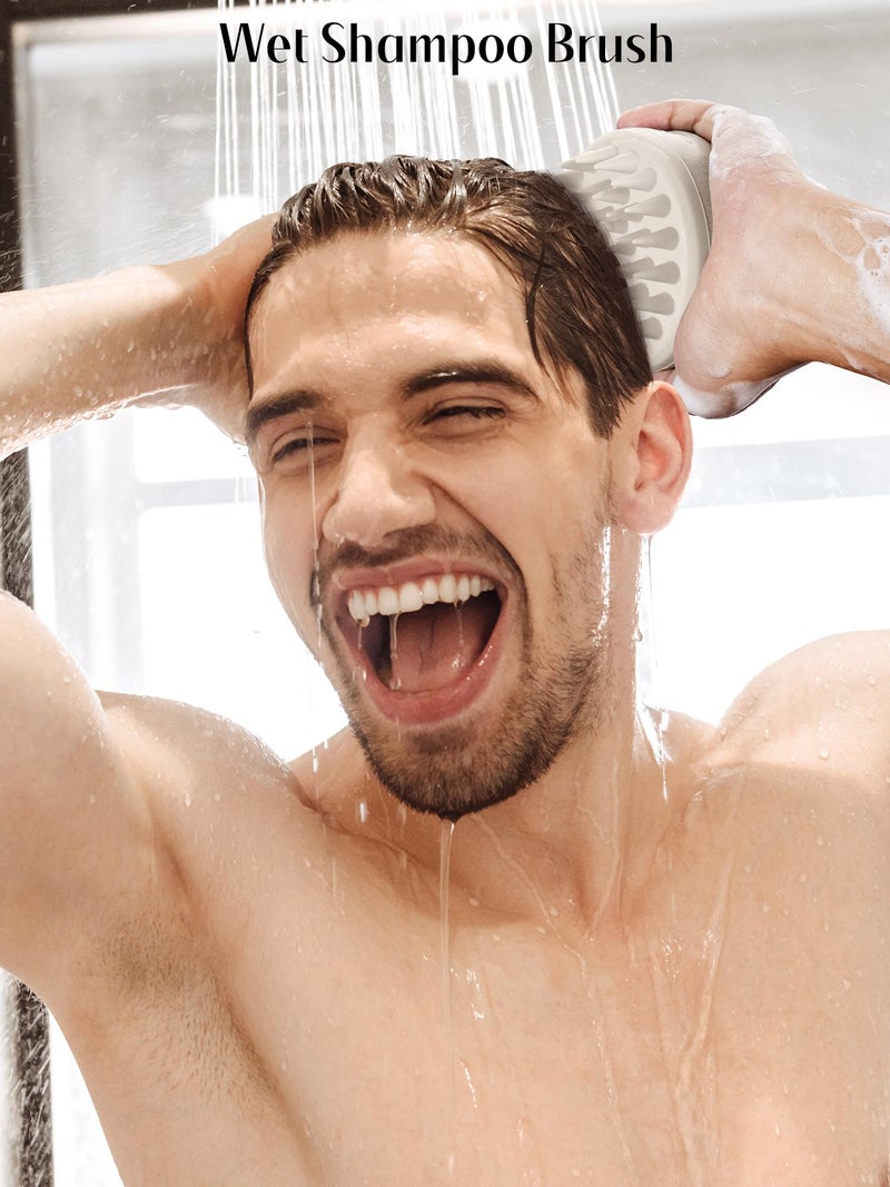 HEETA Scalp Massager Hair Growth Brush with Soft Silicone Bristles, Wheat Straw Handle, 2 Count (Beige & Purple, Round, All Hair Types) - Image 5