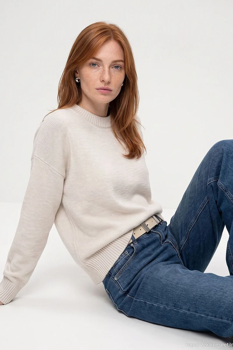 Dilvin Oatmeal Natural DILVIN Women's Knit Sweater for Women | Best Price UAE