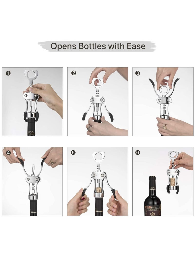 Wine Opener, Zinc Alloy Premium Wing Corkscrew Wine Bottle Opener with Multifunctional Bottles Opener, Upgrade