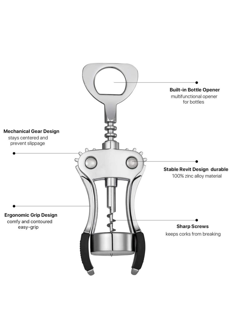 Wine Opener, Zinc Alloy Premium Wing Corkscrew Wine Bottle Opener with Multifunctional Bottles Opener, Upgrade