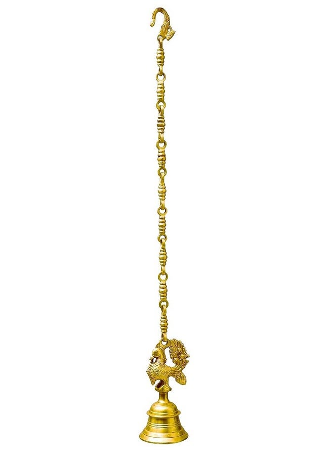 Advanzo Vintage Brass Temple Bell with Peacock On Kadiya Chain 3.5 x 3.5 x 7 Inch 23-Inch Hanging Kadiya Chain (Antique Yellow, Standard) Pack of 1 - Image 4