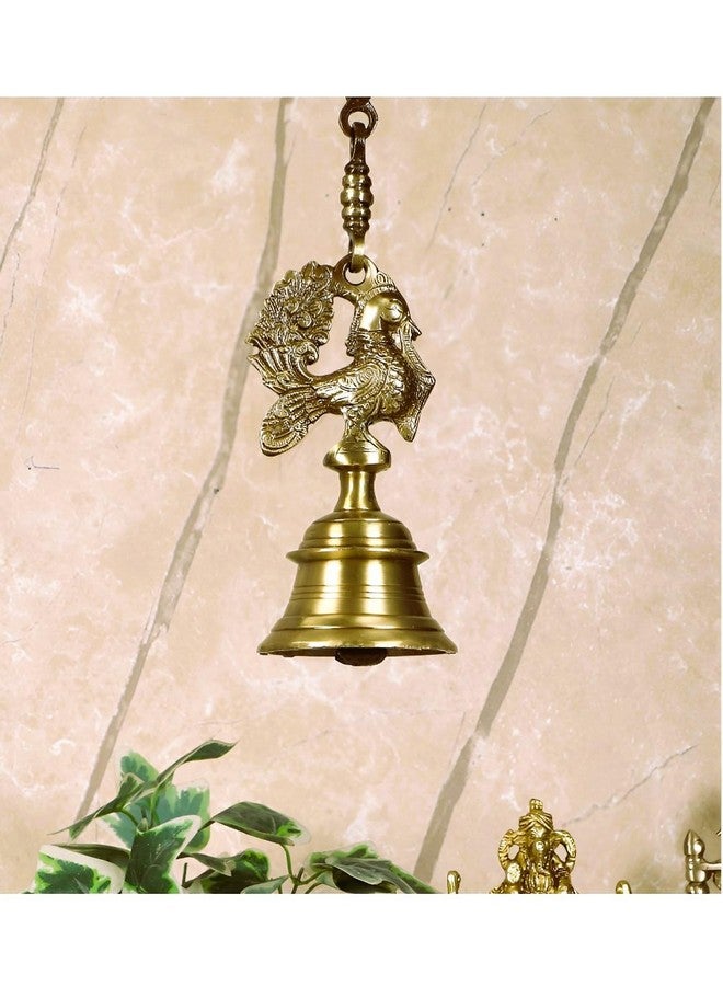 Advanzo Vintage Brass Temple Bell with Peacock On Kadiya Chain 3.5 x 3.5 x 7 Inch 23-Inch Hanging Kadiya Chain (Antique Yellow, Standard) Pack of 1 - Image 3