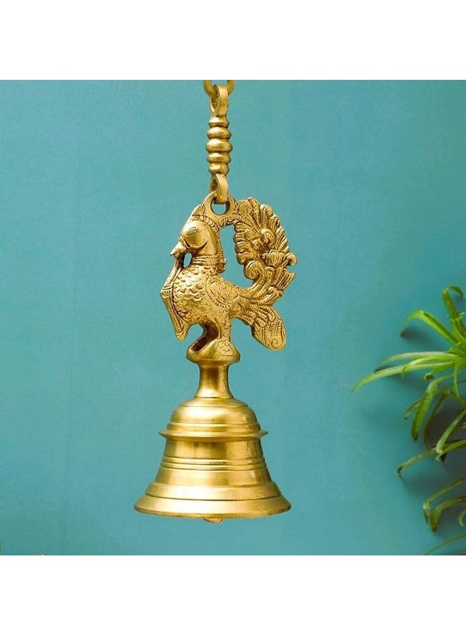 Advanzo Vintage Brass Temple Bell with Peacock On Kadiya Chain 3.5 x 3.5 x 7 Inch 23-Inch Hanging Kadiya Chain (Antique Yellow, Standard) Pack of 1 - Image 5