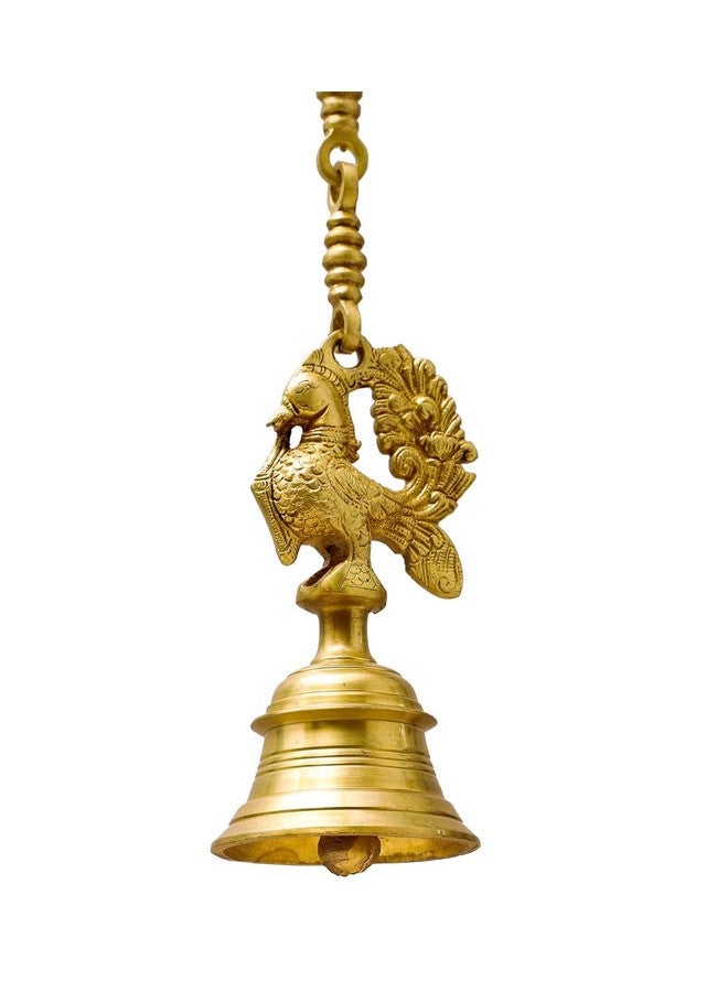 Advanzo Vintage Brass Temple Bell with Peacock On Kadiya Chain 3.5 x 3.5 x 7 Inch 23-Inch Hanging Kadiya Chain (Antique Yellow, Standard) Pack of 1 - Image 2