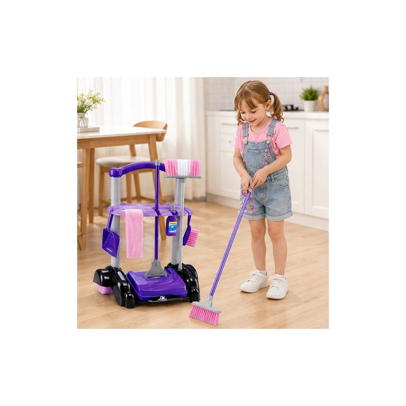 Pretend & Play: Kids Cleaning Toy Set with Trolley Cart, Broom, Dustpan and Brush, Purple, for Ages 3 and Up - Image 4