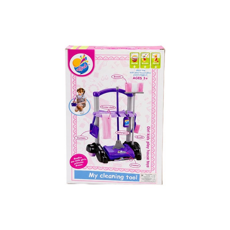 Pretend & Play: Kids Cleaning Toy Set with Trolley Cart, Broom, Dustpan and Brush, Purple, for Ages 3 and Up - Image 2