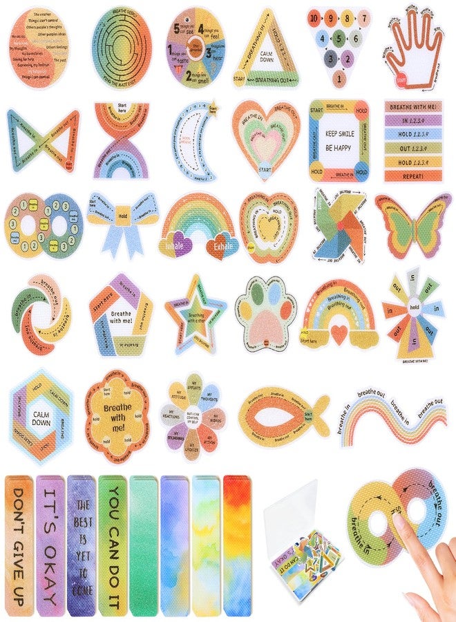 TOEMUR 108 Pieces Sensory Stickers - 2 Textured Surface Calm Stickers with Storage Box - Fidget Strips for Adults, and ADHD - Anxiety Relief Mindfulness Stickers for Office Desk - Image 1