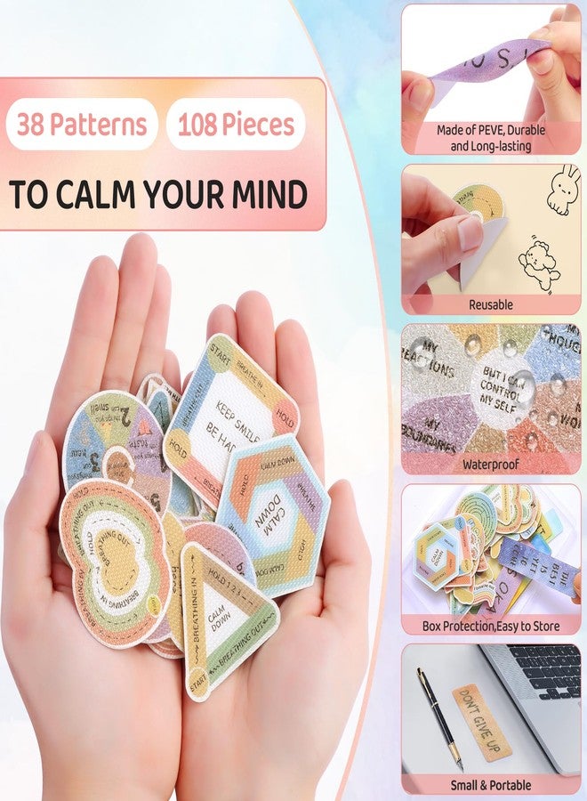 TOEMUR 108 Pieces Sensory Stickers - 2 Textured Surface Calm Stickers with Storage Box - Fidget Strips for Adults, and ADHD - Anxiety Relief Mindfulness Stickers for Office Desk - Image 3