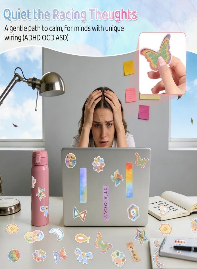 TOEMUR 108 Pieces Sensory Stickers - 2 Textured Surface Calm Stickers with Storage Box - Fidget Strips for Adults, and ADHD - Anxiety Relief Mindfulness Stickers for Office Desk - Image 5