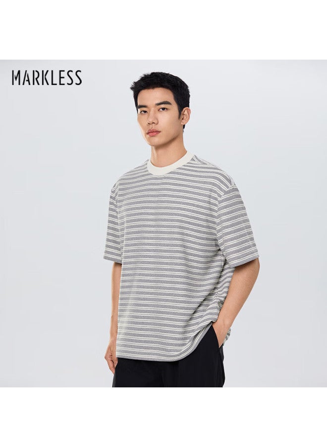 Markless Sailor Wind T-shirt For Men, Short Sleeve, New Summer 2025 Style, Loose-fitting Breathable Tee, 5641 Beige Gray, Size M - Image 1