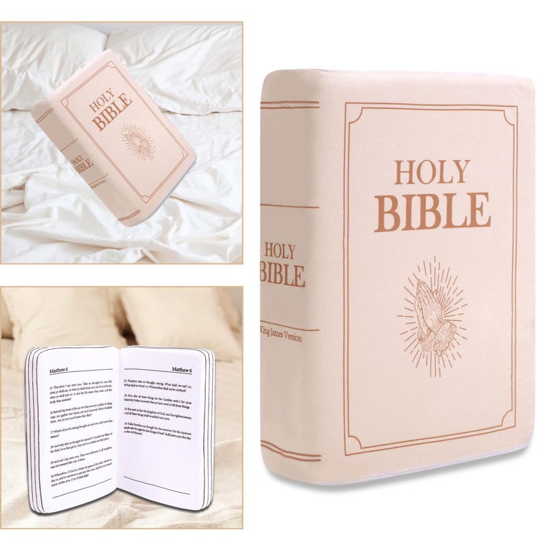 VKMON Bible Pillow Book Plush That Opens for Kids Adults Christian Gifts Cozy Faith Bible Pillow Beige