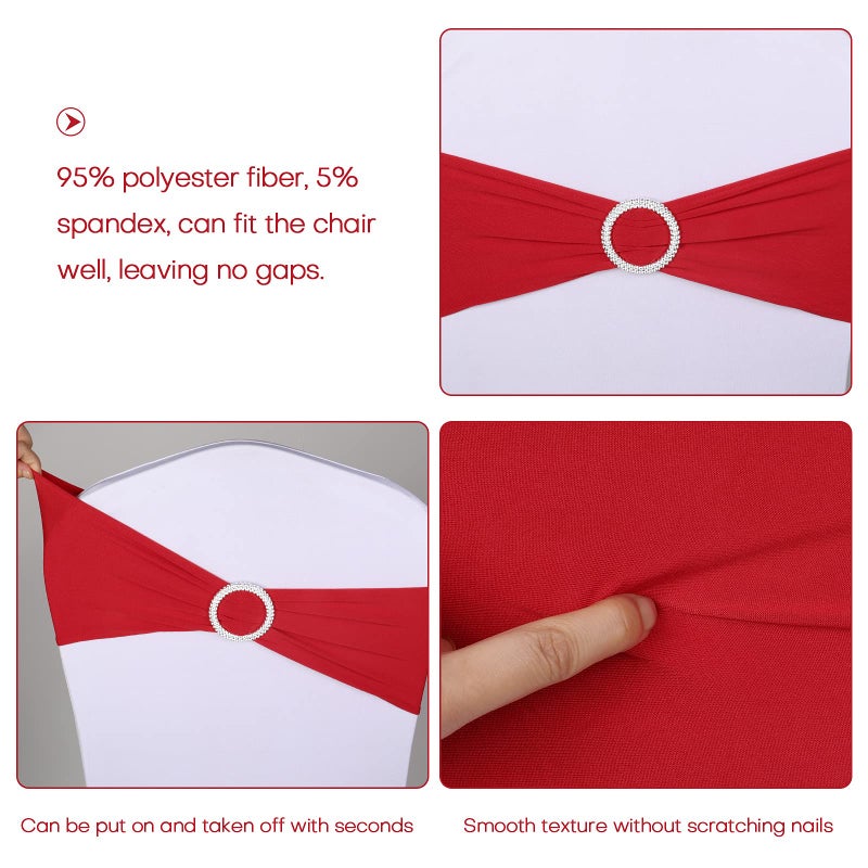 Boshen 100PCS Wedding Chair Decorations Stretch Red Chair Bows and Sashes for Party Ceremony Reception Banquet Spandex Chair Covers slipcovers (100  Red) - Image 2