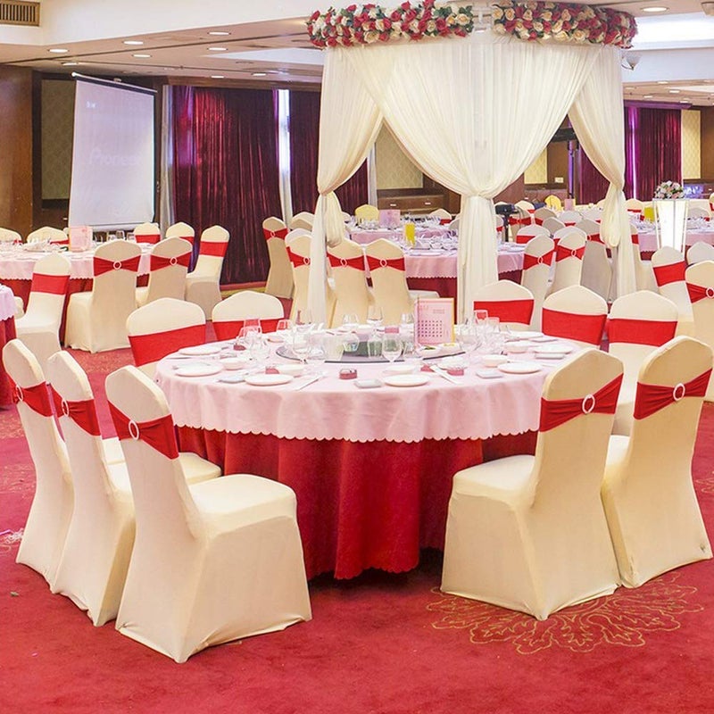 Boshen 100PCS Wedding Chair Decorations Stretch Red Chair Bows and Sashes for Party Ceremony Reception Banquet Spandex Chair Covers slipcovers (100  Red) - Image 4