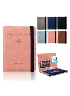 KHAJUL Passport Travel Holder Cover Case with Elastic Strap, T Tersely PU Leather RFID Blocking Document Organizer Protector, for Credit and ID Cards, Boarding Passes (Pink)  - Image 3