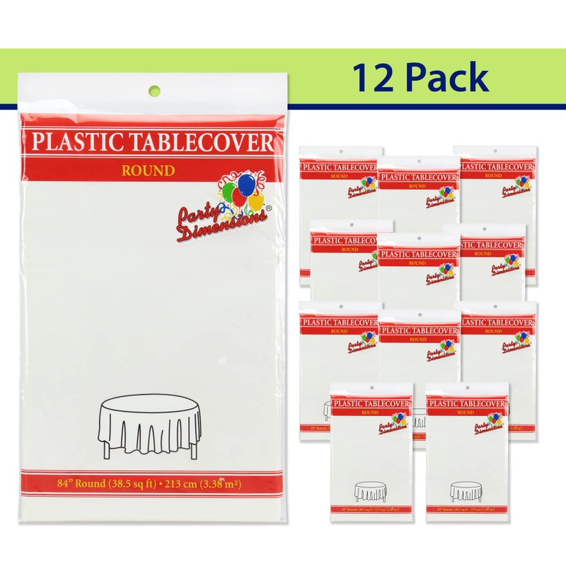 Party Dimensions White Disposable Plastic Tablecloth for Round Tables (12 Pack) 84 inches Table Cloths for Parties, Events & Weddings, Indoors & Outdoors, Plastic Table Cover - Image 3