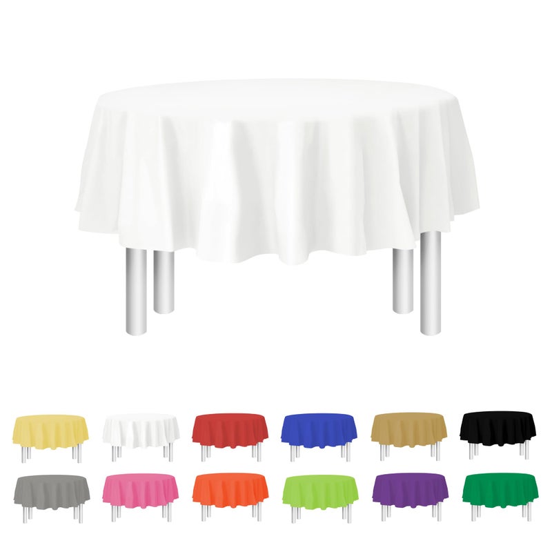 Party Dimensions White Disposable Plastic Tablecloth for Round Tables (12 Pack) 84 inches Table Cloths for Parties, Events & Weddings, Indoors & Outdoors, Plastic Table Cover - Image 1