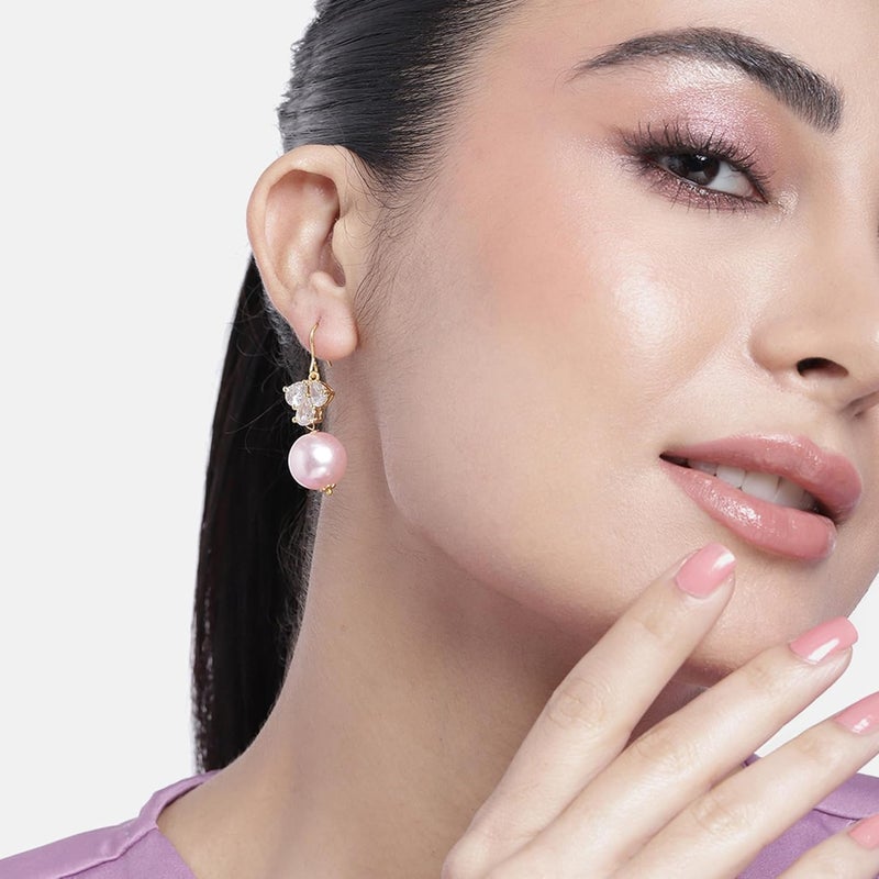 Estele Non Precious Metal 24Kt Rose Gold Plated Fancy Earrings With American Diamond Stone And Pearl Drop For Girls - Image 3
