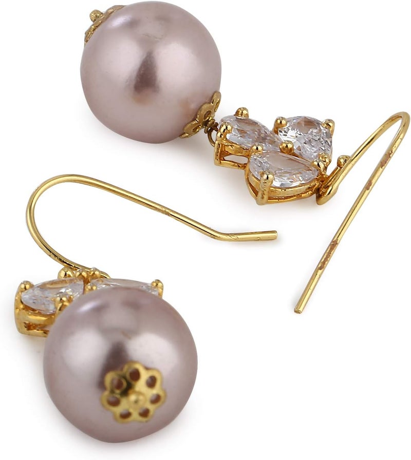 Estele Non Precious Metal 24Kt Rose Gold Plated Fancy Earrings With American Diamond Stone And Pearl Drop For Girls - Image 4