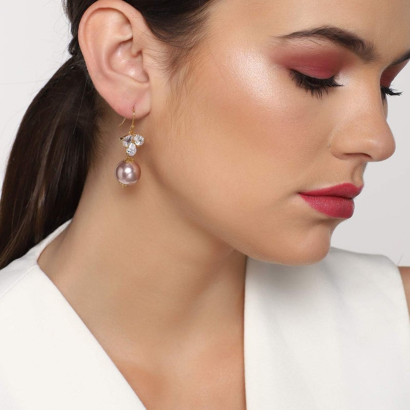 Estele Non Precious Metal 24Kt Rose Gold Plated Fancy Earrings With American Diamond Stone And Pearl Drop For Girls - Image 2