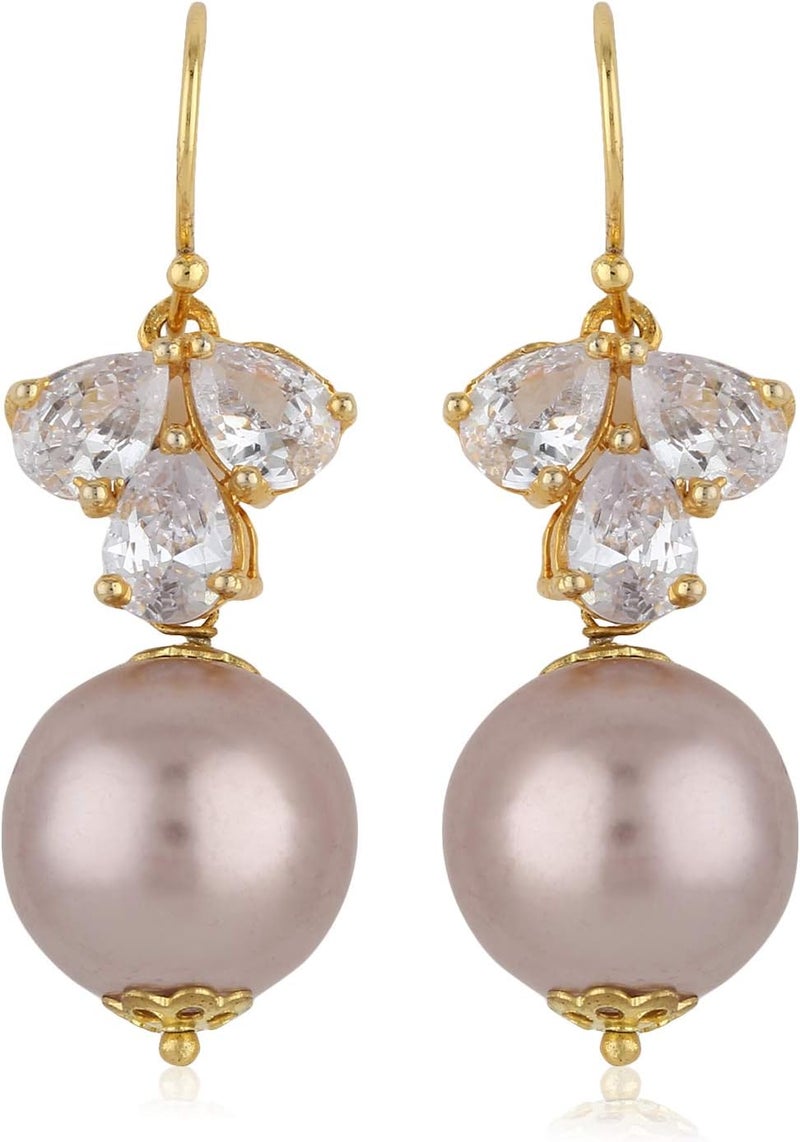 Estele Non Precious Metal 24Kt Rose Gold Plated Fancy Earrings With American Diamond Stone And Pearl Drop For Girls - Image 1