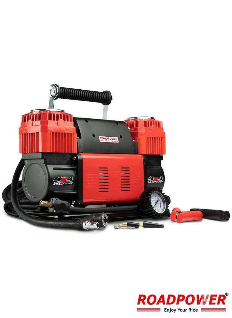 RoadPower - Dual Cylinder Car Air Compressor Ultra Extreme 4x4 Tire Super Air Flow Portable 300 Litter-Mints 150 PSI 12V Tire Inflator For Car Trunk Bicycle And Other Inflatables With Carry Bag - Image 1