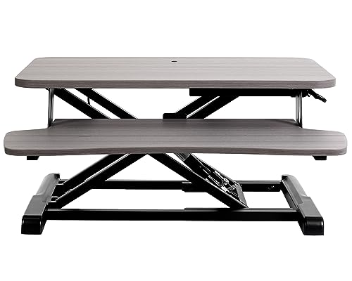 VIVO 26 inch Desk Converter K Series Height Adjustable Sit to Stand Riser Dual Monitor and Laptop Workstation with Keyboard Tray Gray Top Black Frame DESKV026KG