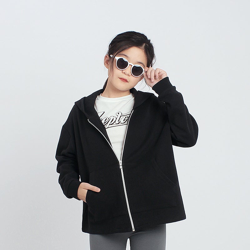 Children's Spring and Autumn Korean Style New Hooded Jacket Big Children's Printed Loose Top Girls' Zipper Jacket - Image 3