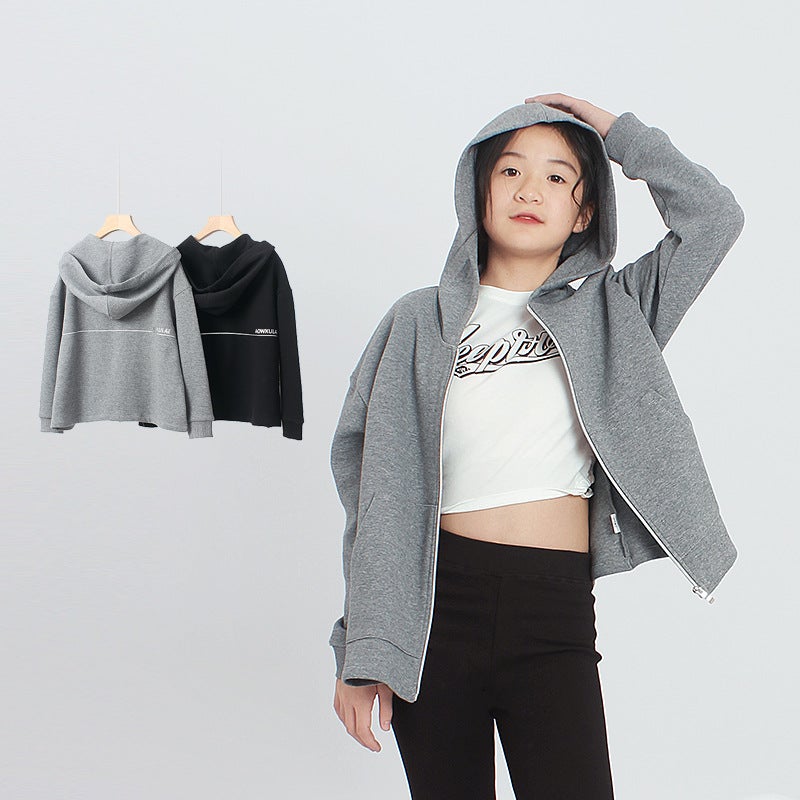 Children's Spring and Autumn Korean Style New Hooded Jacket Big Children's Printed Loose Top Girls' Zipper Jacket - Image 2